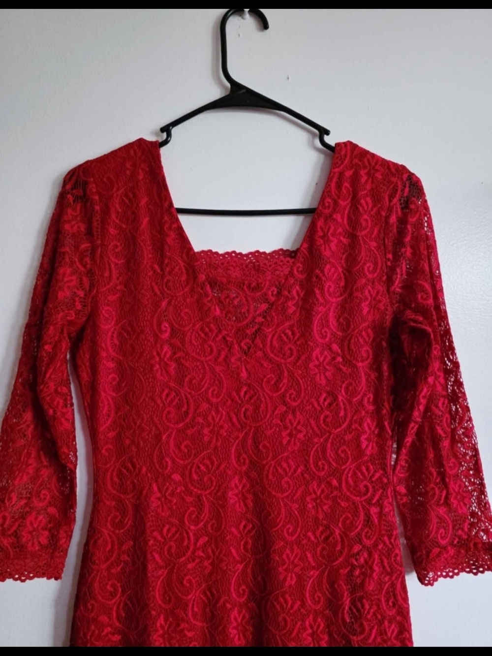 Candie's Red Lace Midi Dress with Scoop Neck - Picture 5 of 5